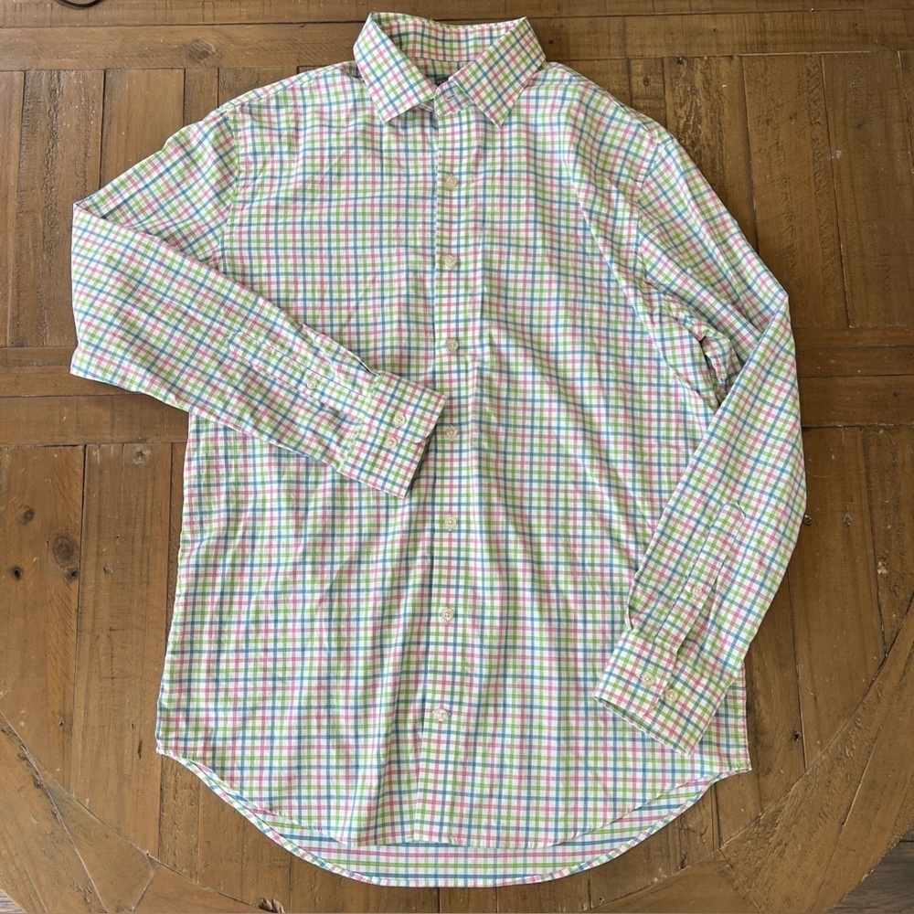 Peter Millar Button Up Shirt Wicking Large Gingham Plaid Checkered Easter Spring